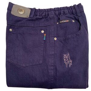 Slim Fit High Rise Girls Blue Jeans Elastic Waistband Sparkly Horse Emblem